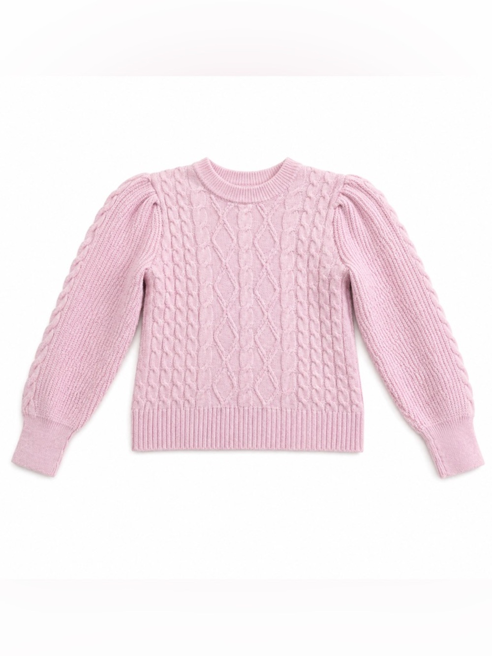 Crown & Ivy Pink Cable Knit Sweater Women’s Large Puff Sleeve Crewneck - Picture 3 of 10